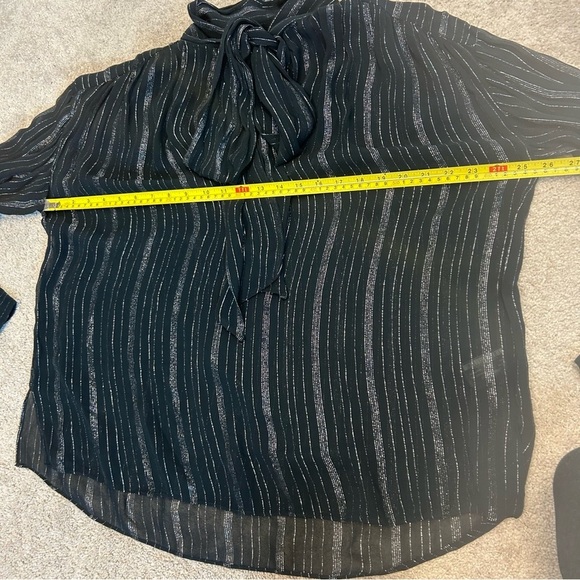 Zara ZW Collection black silver metallic thread chiffon blouse neck tie Sz M NWT - Picture 10 of 14